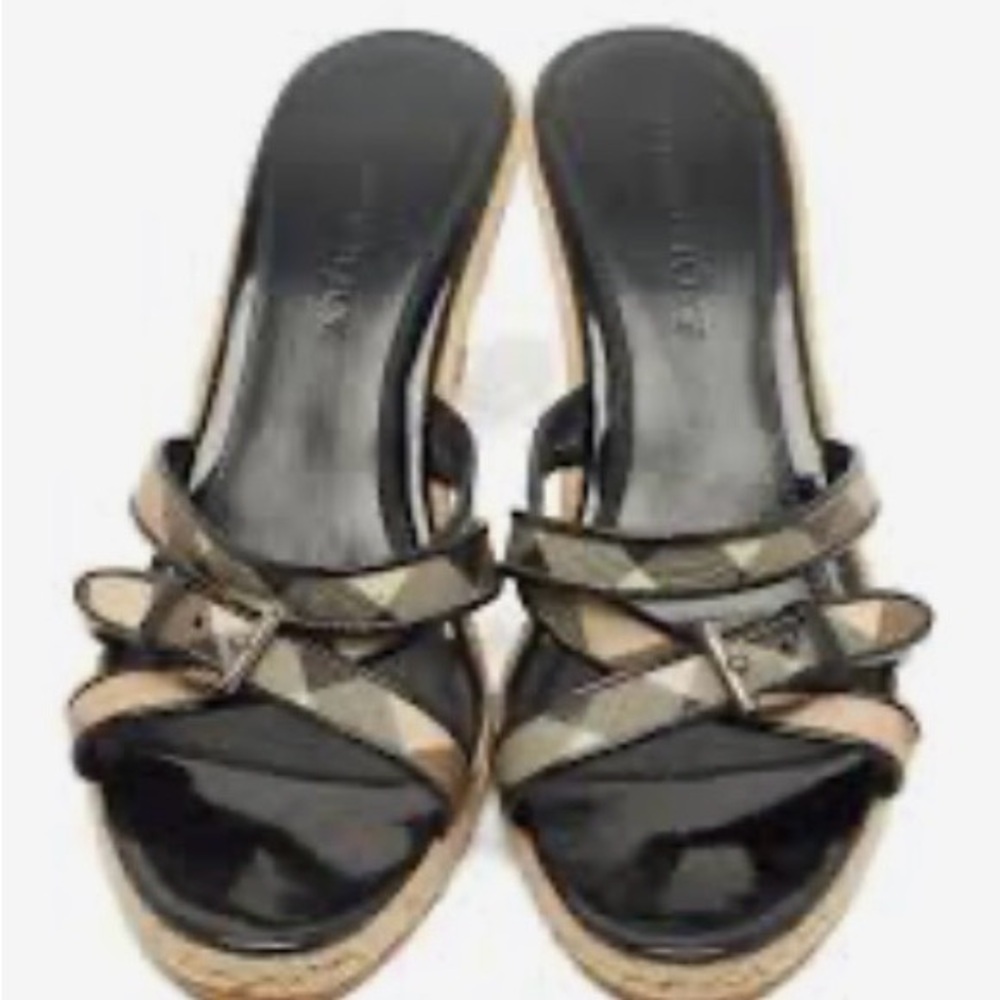 Burberry Womens SZ 9 US SZ 40 EU Nova Check Espadrille Wedge Sandals - Picture 3 of 14